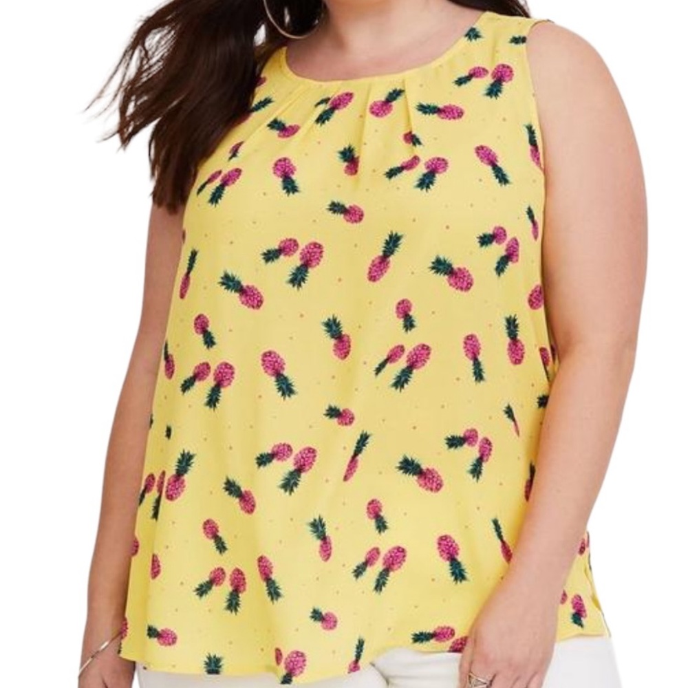 torrid Yellow/Pink Pineapple Print Georgette Sleeveless Blouse 3X